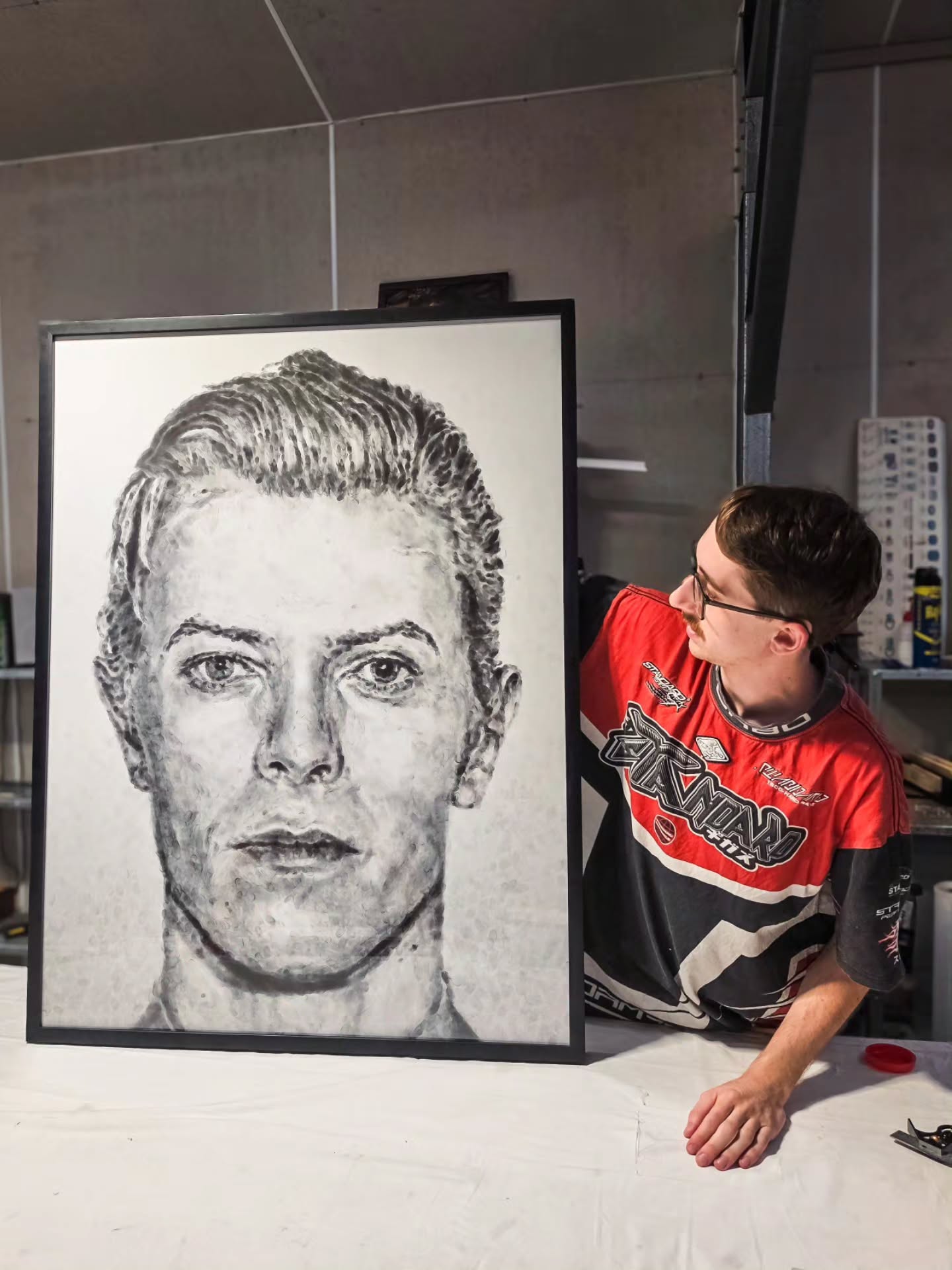 David Bowie Finger Print Art Framed in Black